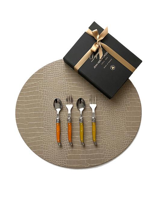 LAGUIOLE Janneron Laguiole Yellow + Orange Teaspoon & Teafork Set (4 pieces) single type