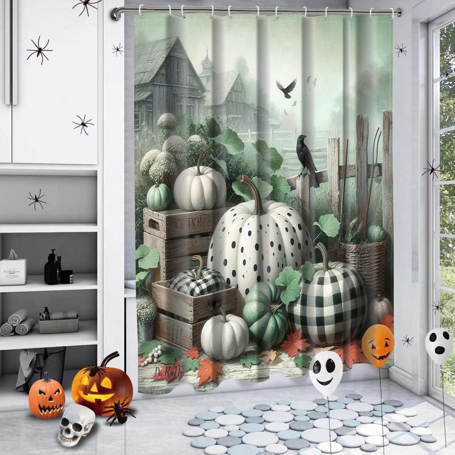 Thanksgiving Fall Pumkin Harvest Pattern Bathroom Shower Curtain With 12  Hooks Home Bathroom Decor And Accessories 180x180cm curtain
