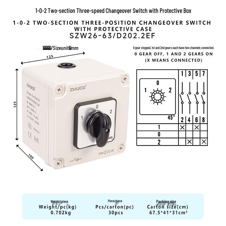 

Zhuochao SZW26-63/D202.2EF Waterproof Three-Speed Rotary Switch