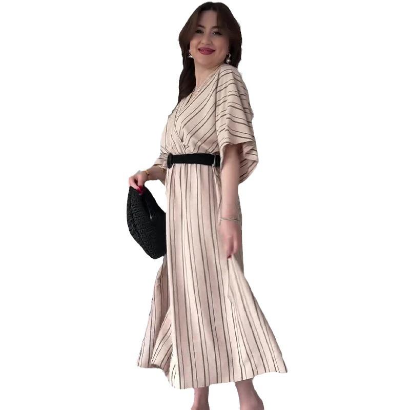 2024 Summer Women's Striped V-neck Loose Comfortable Dress