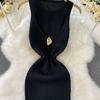 Summer Women Elegant Sleeveless Hollow Out Office Work Midi Knitted Sweater Pullover Sheath Dresses For Ladies