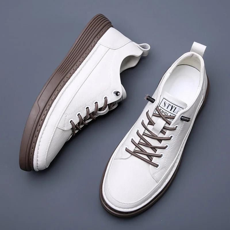 Genuine Leather Shoes Men Casual Shoes 2024 Fashion Male Footwear Flat Cow Leather Black White Shoes A44130