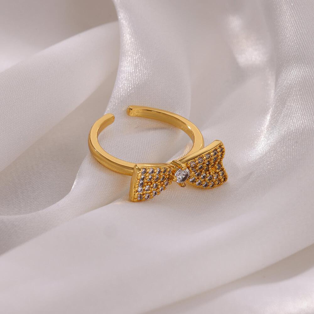 Zircon Butterfly Rings For Women Gold Color Stainless Steel Adjustable Finger Bow Ring Wedding Aesthetic Jewelry Gift 2024