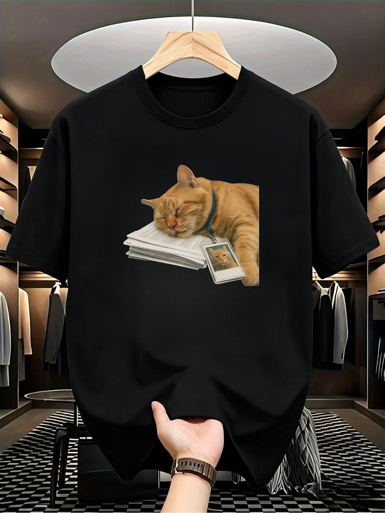 Funny Cat Graphics Men's Summer T-Shirt Casual Tshirts Tops O-neck short-sleeved Tee Oversized