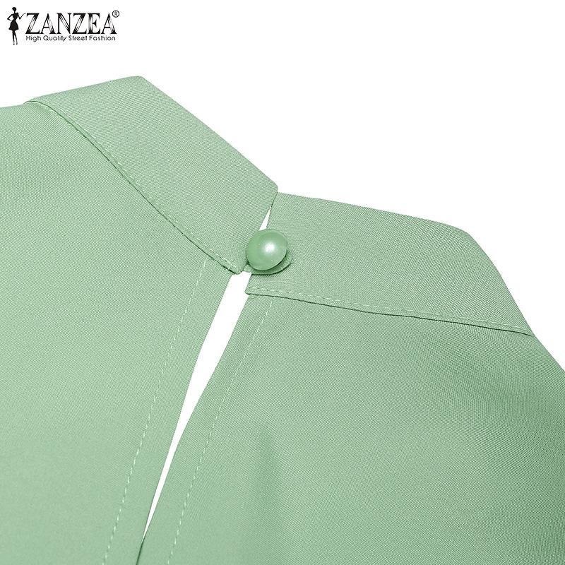 ZANZEA Womens Casual Round Neck Loose Long Sleeve Long Dress