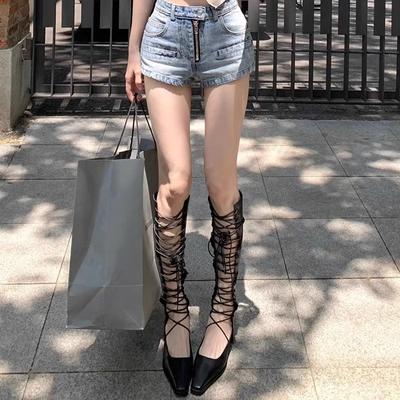 2026 Nuova Moda Stivali da Donna Traspiranti in Rete Traforata Stivali da Cavaliere Alti con Tacchi Alti al Ginocchio Mostra Stivali Lunghi Sottili