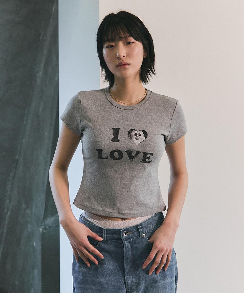 Beullusseonpeullawo I Love Cat Crop Top [Melange Gray]