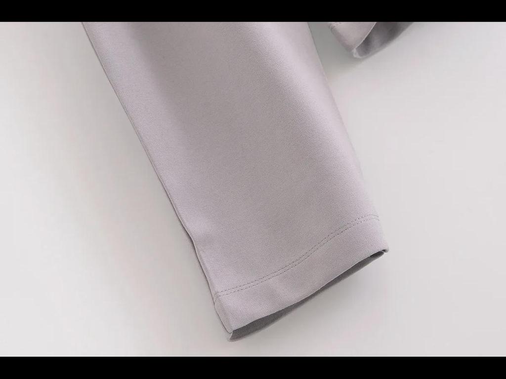 ZA Damski Dwustronny Materiałowy T-shirt z Okrągłym Dekoltem i Zestaw Spodni Casualowych o Prostym Kroju