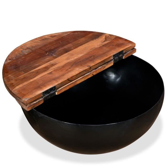 Coffee Table - vidaXL - Solid Reclaimed Wood - Black - Round - Industrial Style