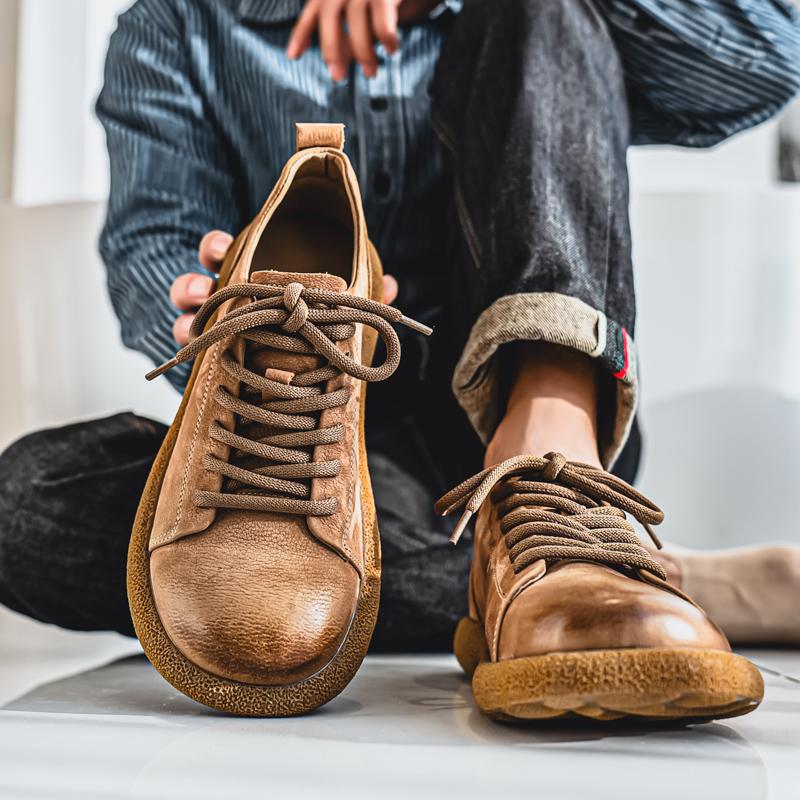 Fashion High Quality Men's Genuine Leather Shoes Classic Comfortable Flat Sneakers Male Walking Vulcanize Shoes New Skateboard Footwear