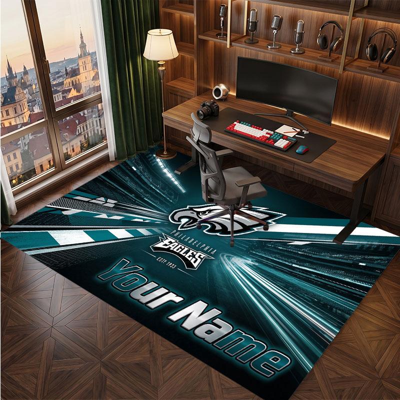 Philadelphia Eagles Personalisiertes Kristall-Samt-Teppich, Benutzerdefinierter Namens-Text Weicher Anti-Rutsch-Teppich für Wohnzimmer Schlafzimmer