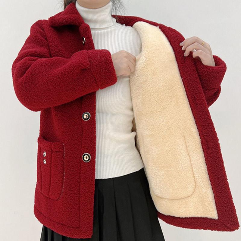 New Velvet Thickened Lamb Fur Mother's Mid-length Coat Imitation Fur Warm Coat for Women