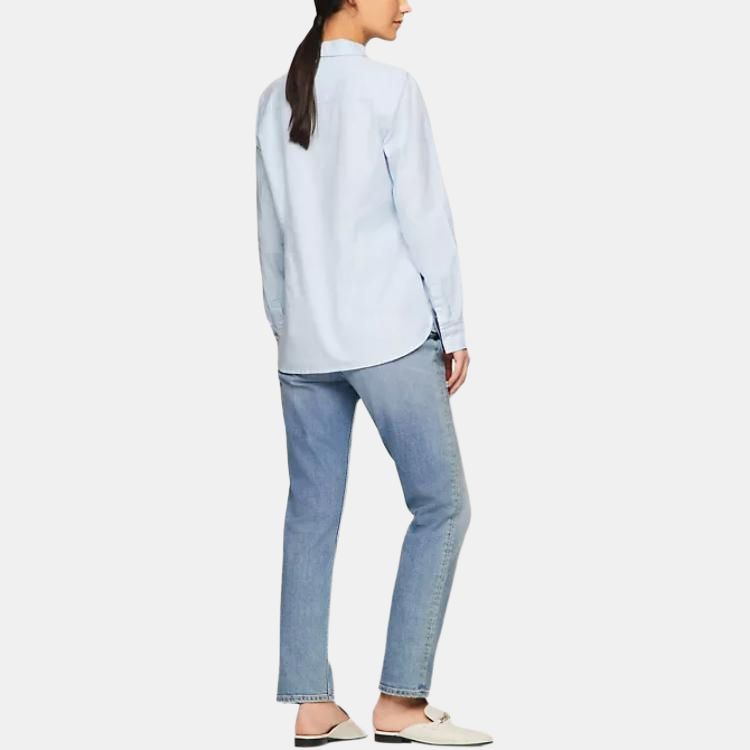 Tommy Hilfiger Logo Fitted Point Collar Single-Breasted Long Sleeve Shirt Women Shirts Blue 76J4826-CJP