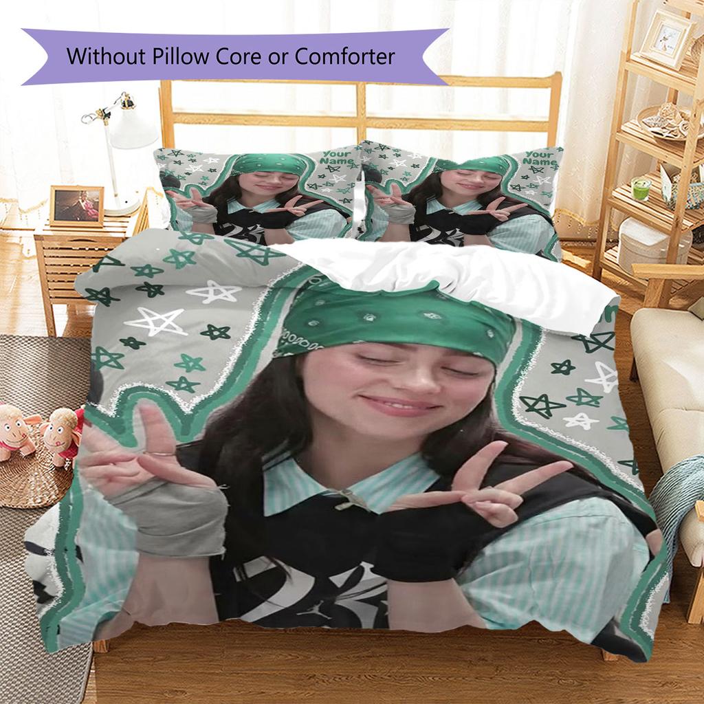 Biancheria da letto con motivo personalizzato nome Billie Eilish, Set piumone Copripiumone Federa Regalo di Compleanno per la Casa(1 * copripiumino + 2 * federa, senza nucleo)
