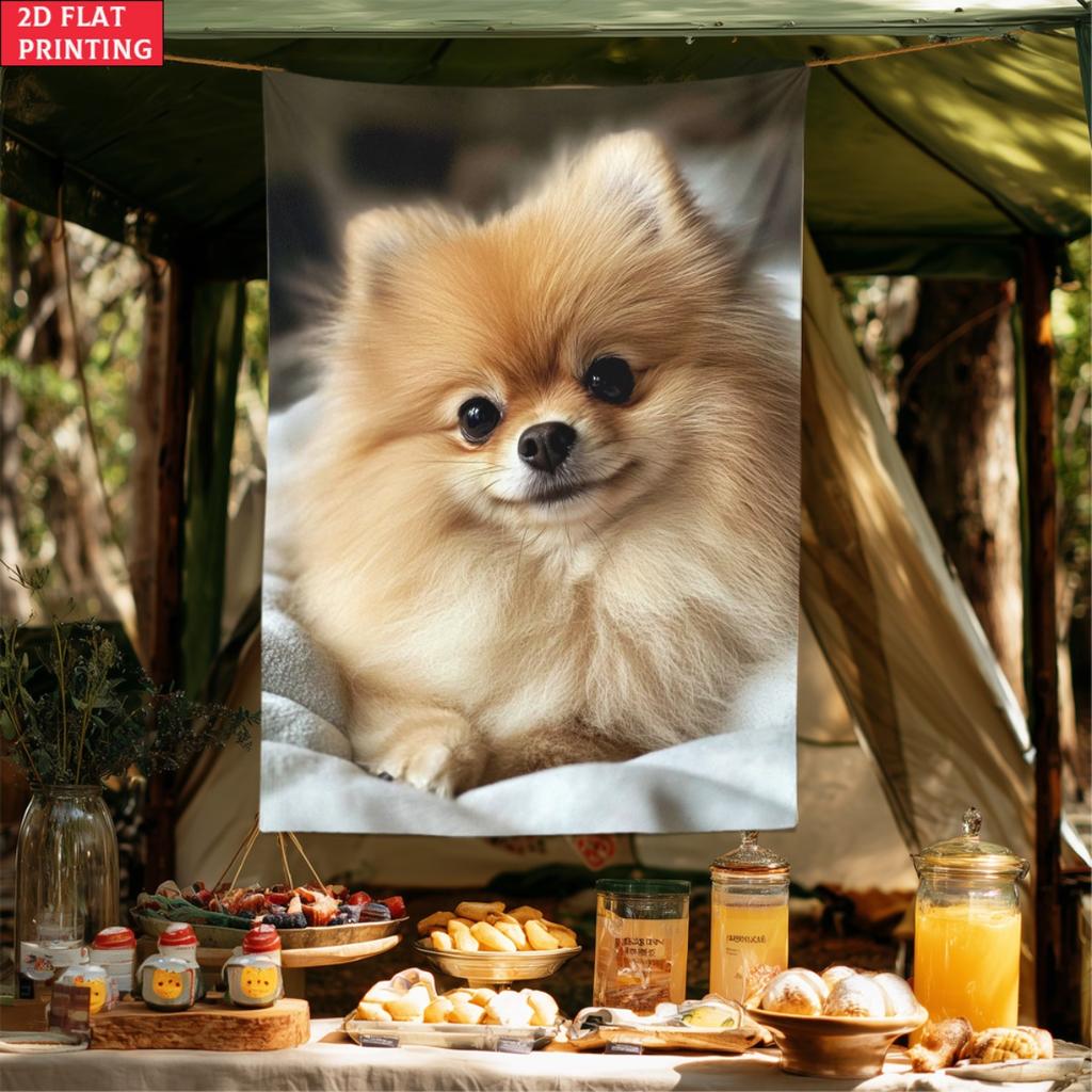 Cute Pomeranian Dog Pet Tapestry Wall Art Animal Lover Decor Fluffy Dog Portrait Bedroom Living Room Hanging Tapestry