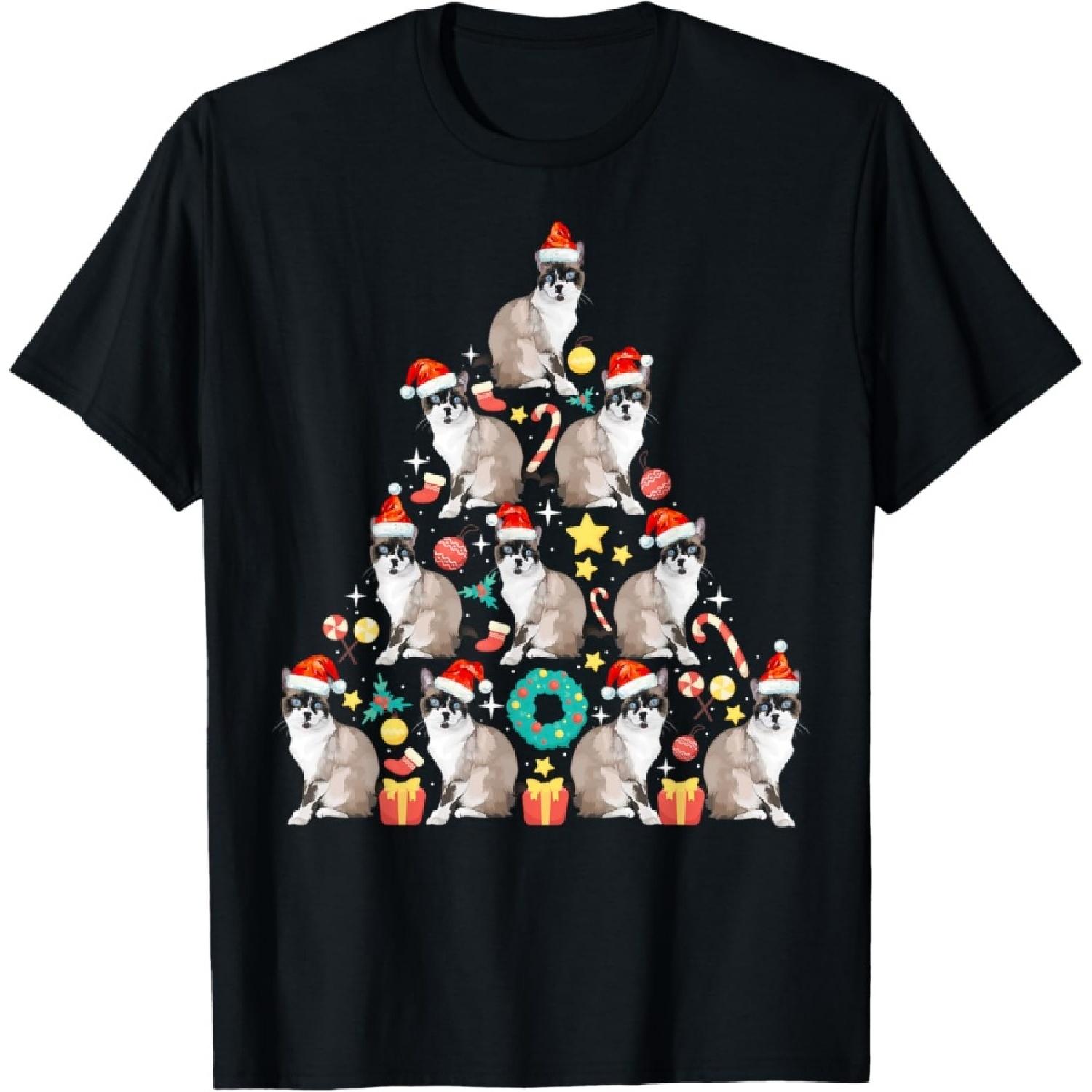 Funny Siamese Cat Lover Xmas Siamese Cat Christmas Tree T-Shirt for Men Women Kids S