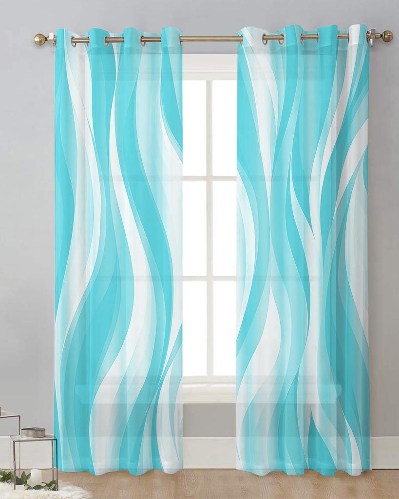 Dark Blue Ripples Lines Modern Tulle Curtains Living Room Voile Drapes Sheer Window Curtains Bedroom Accessories