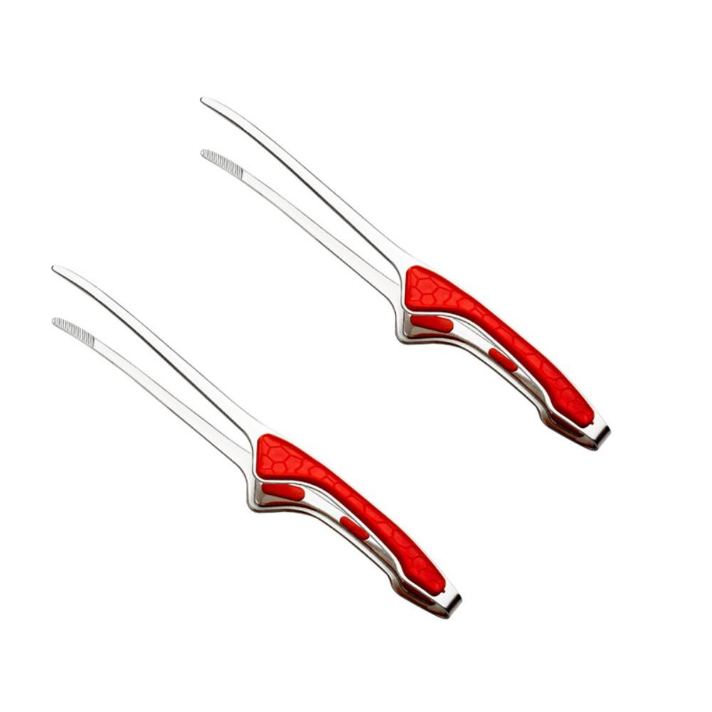 2 Piece Anti-slip Food Tongs Comfort Grip Bread Clip Multifunctional Cooking Clamp  Steak красный/серебряный