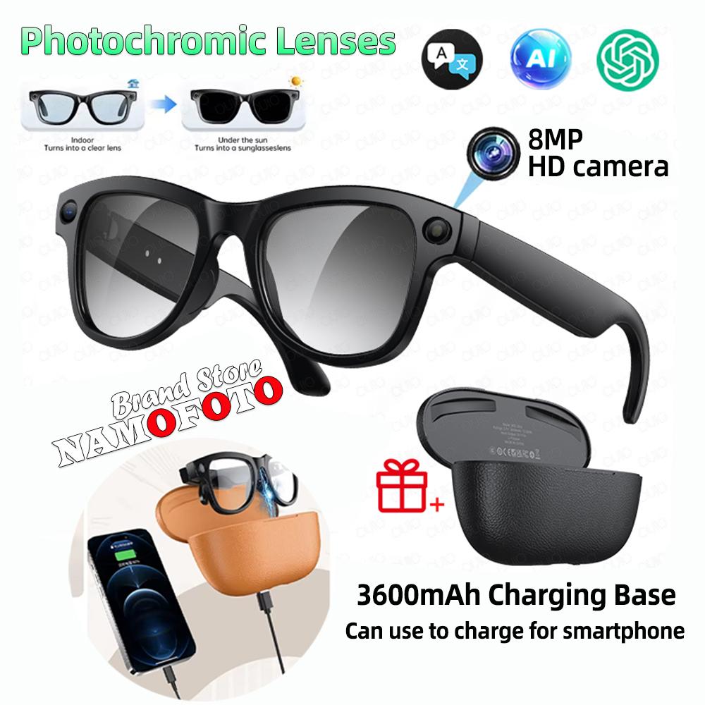 Neue KI-Smart-Brille mit farbwechselnden Gläsern für Fotografie, Videoaufnahme, 3600mAh Ladecase, 4K-Hochauflösungslinse, Musikwiedergabe übersetzen