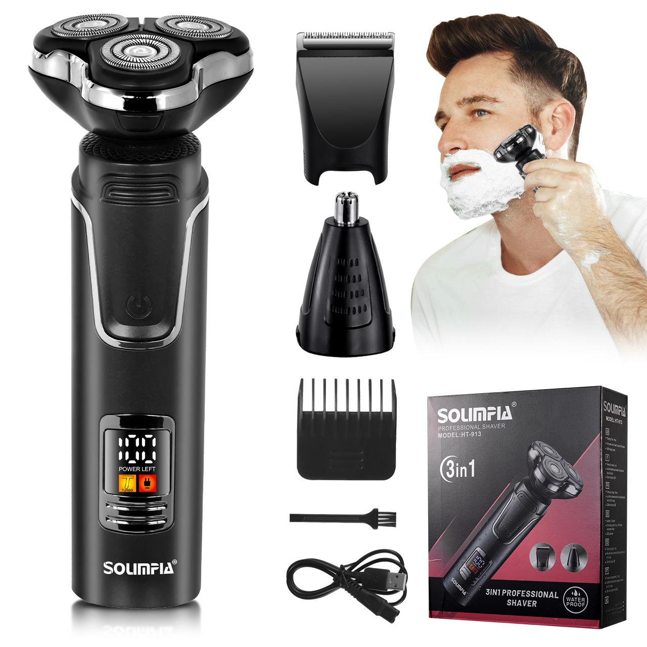 

SOLIMPIA 3 в 1 электробритва для мужчин Razor Cordless Beard Trimmer Dry Wet Trimmer Grooming Kit чёрный