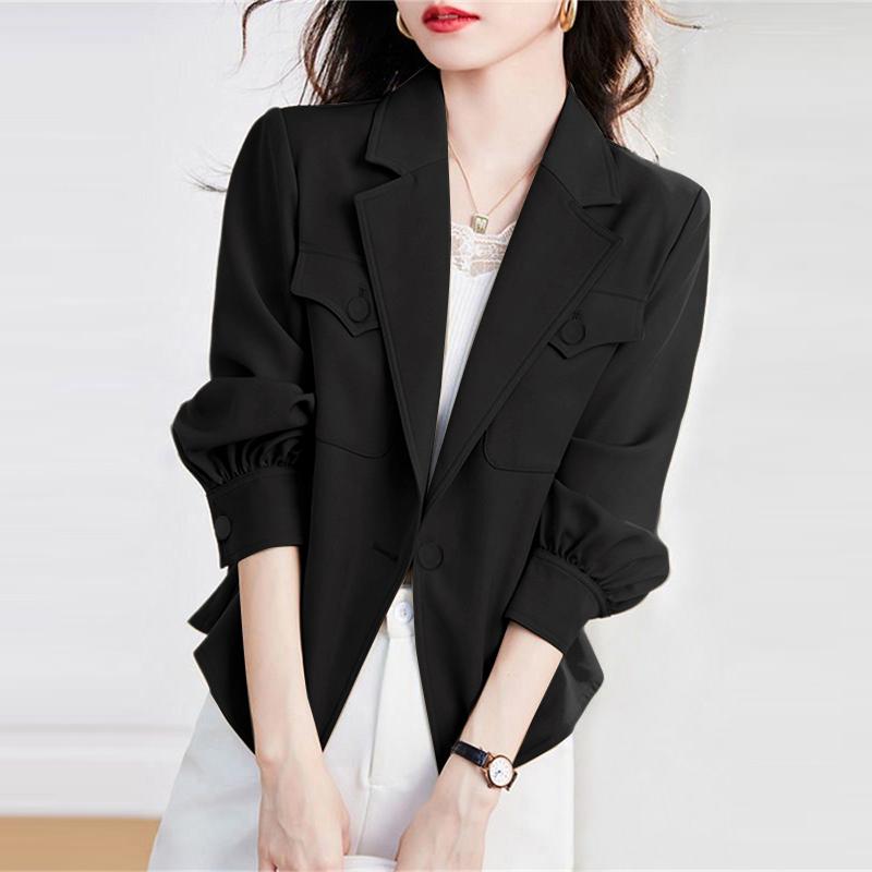 

ZANZEA Женская повседневная блузка-кардиган с отложным воротником и длинным рукавом S чёрный