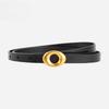 Genuine Leather Fashion Cowhide Belt Women's High-end Round Gold Buckle Versatile Fashion Dress Decorative Thin Belt Women