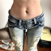 Jeans skinny casual a vita alta con ricamo a ferro di cavallo, moda retrò europea e americana, pantaloni y2k per donna