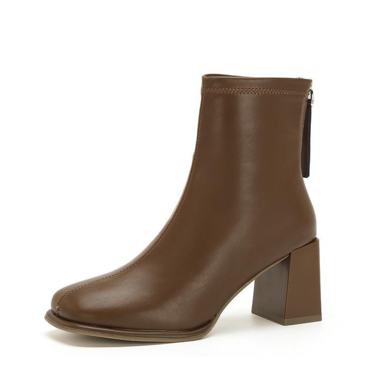 New Shoes for Women Leather Modern Boots Spring Autumn Concise High Tops Casual Shoes Girl Outdoor 6.5CM Short Ankle Boots