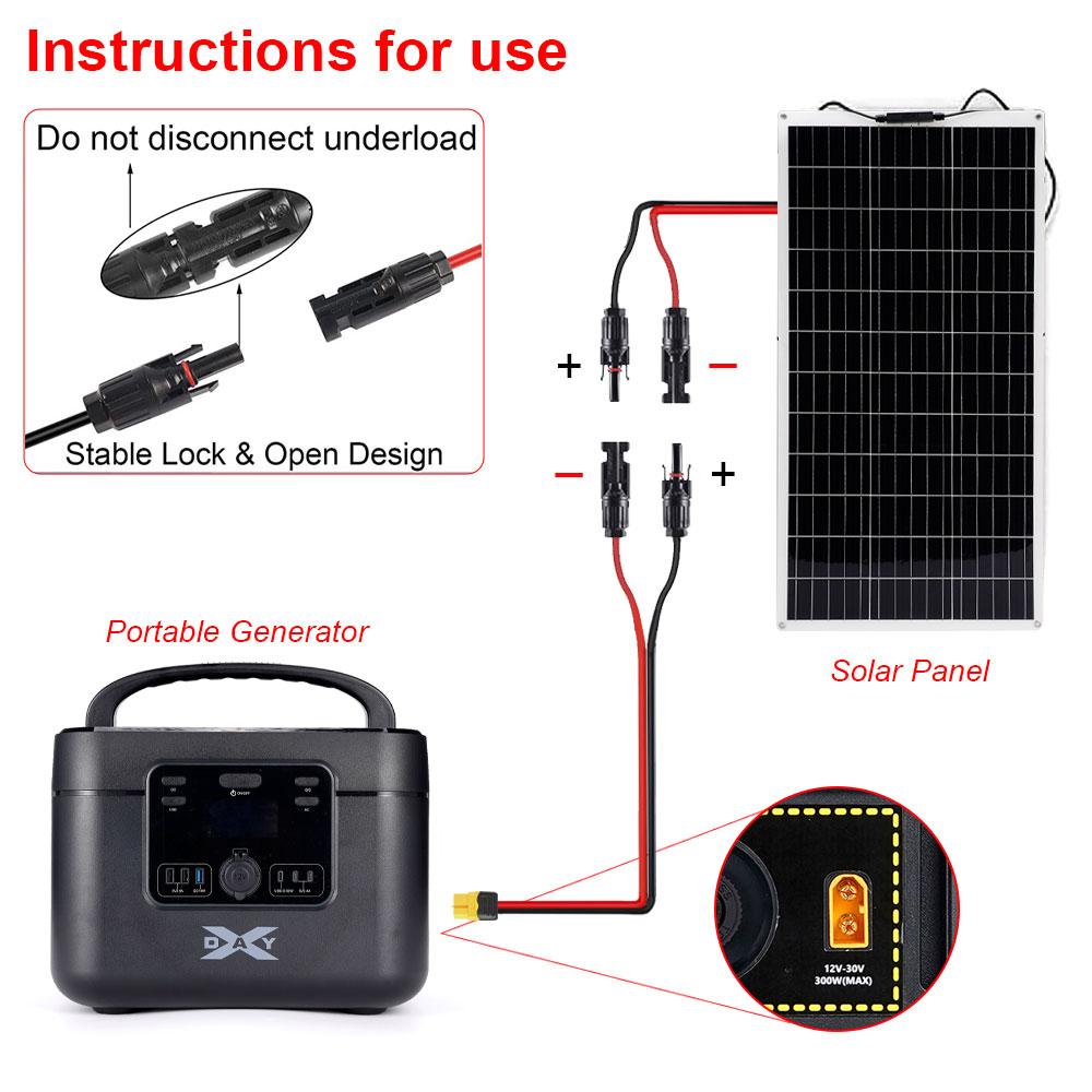 0.6M/3M 12AWG XT60 Adapter To Solar Connector Extension Cable Connection Wire for Battery Charging Solar Generator Power Station