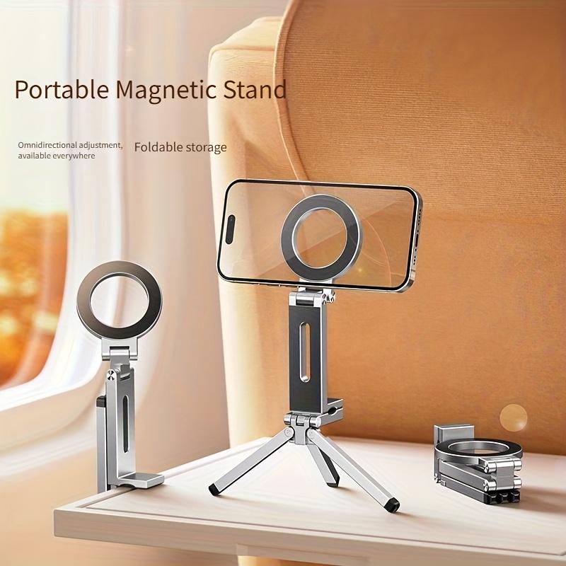 1pc Portable Magnetic Tripod Stand, Rotating Plastic/Metal Phone Holder for Travel - Use On Airplane Train Seat, Live Streaming