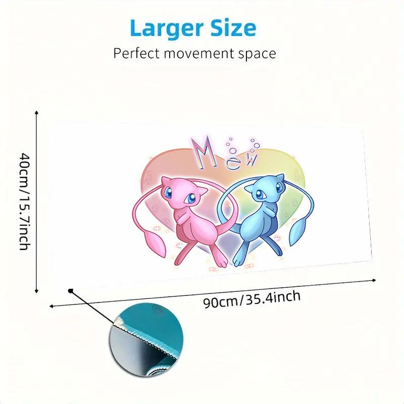 Mew Cartoon Mouse Pad, Large Gaming Desk Mat, Non-slip XXL Mousepad for Laptop & Tablet, Mini PC Playmat with Stitched Edges