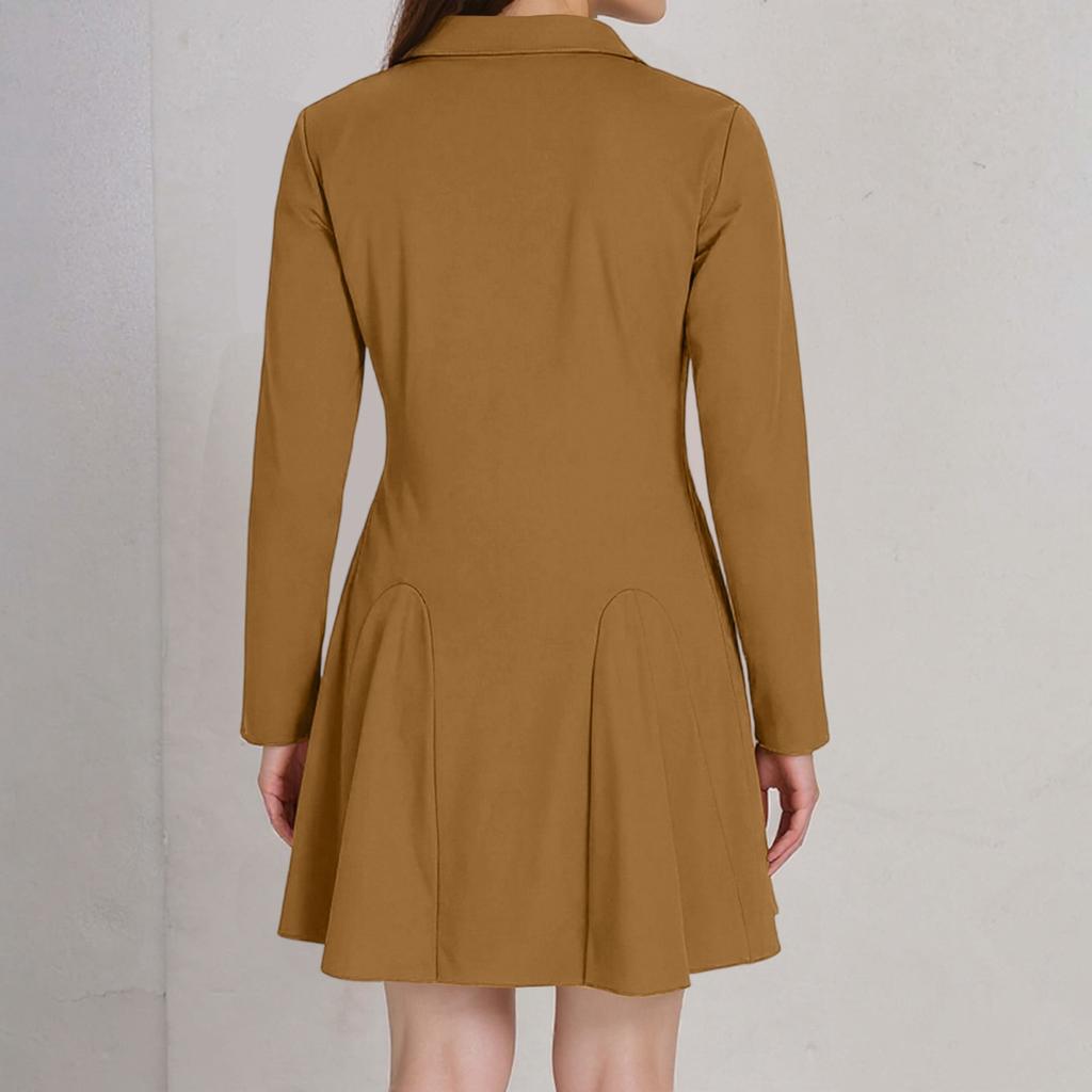 Women's Fashion Casual Long-sleeved Ruffled Short A-line Pleated Dress