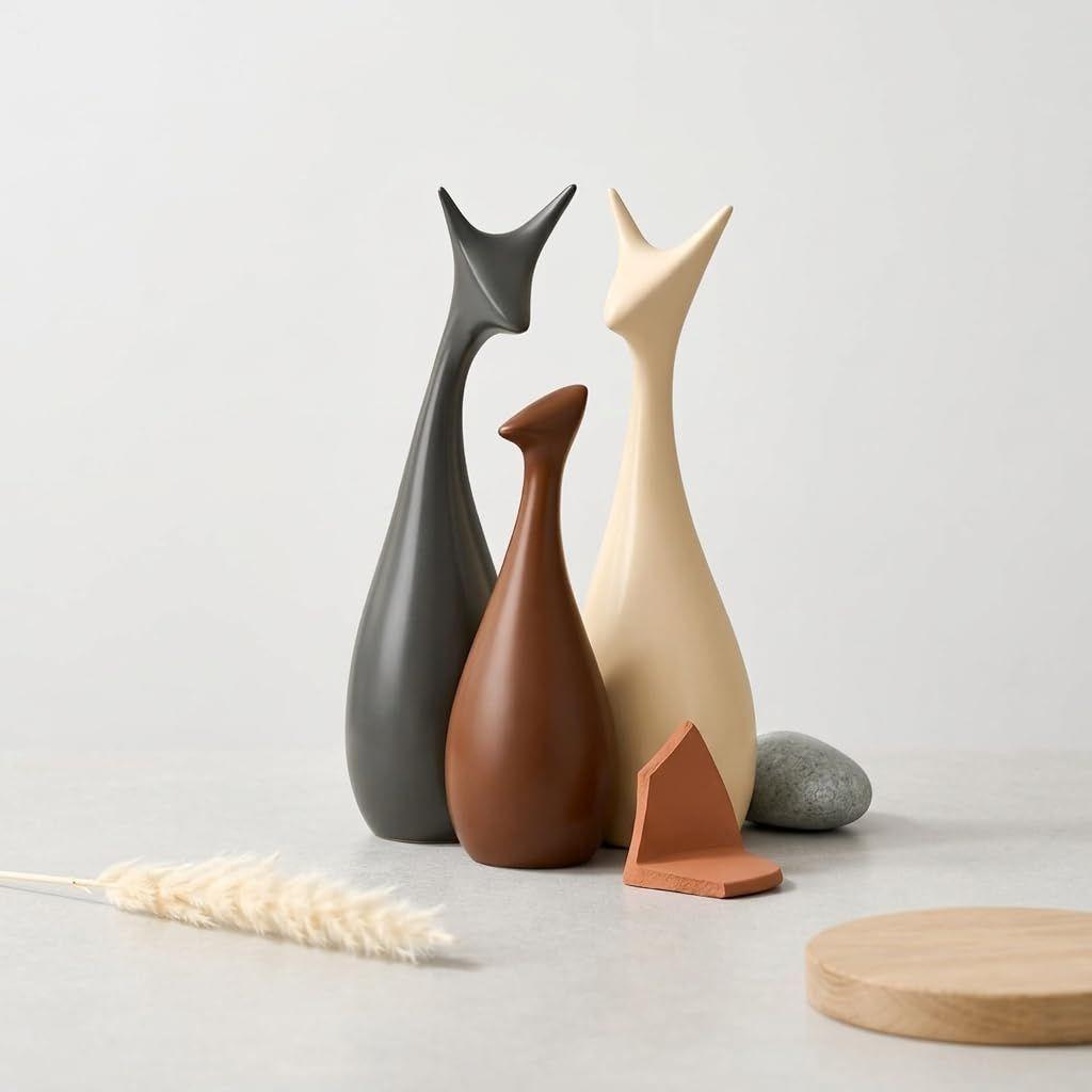 Home Decor Lucky Deer Family Matte Finish Ceramic Figures - (Set of 3, Matte Brown)