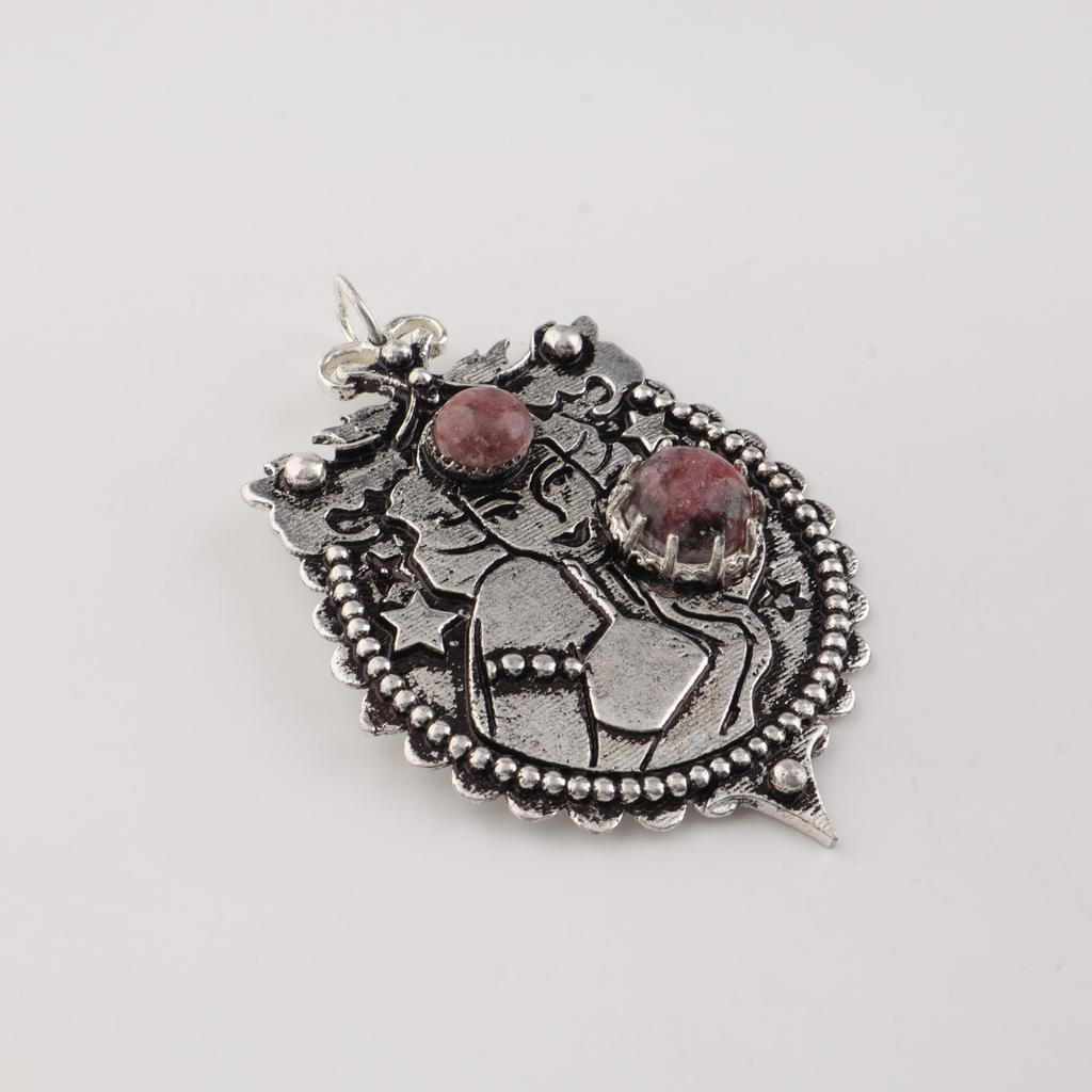 Natural Black Rhodonite Gemstone 925 Sterling Silver Women Jewelry Designer Pendant 1.9" For Gift CP-44-28