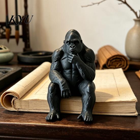 Office Bookshelf Decoration 3D Printed Thinking Gorilla Figurine, Mini Thinker Statue, Decorative Shelf Sitting Statue Modern Minimalist Sculpture for
