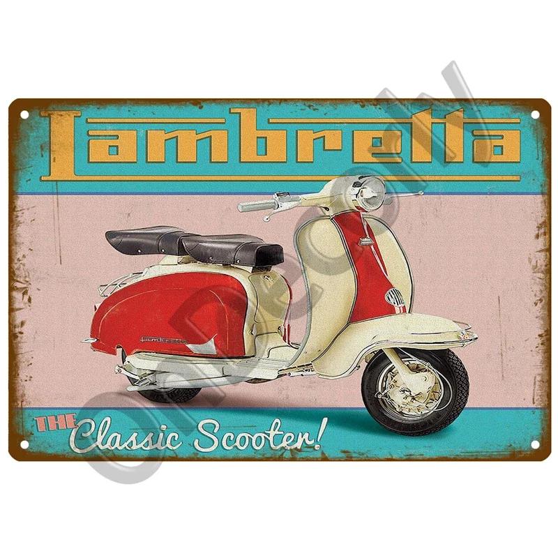 Lambretta Motor Plaque Metall Vintage Blechschild Shabby Chic Dekor Metallschilder Vintage Bar Dekoration Metall Poster Pub Metallplatte