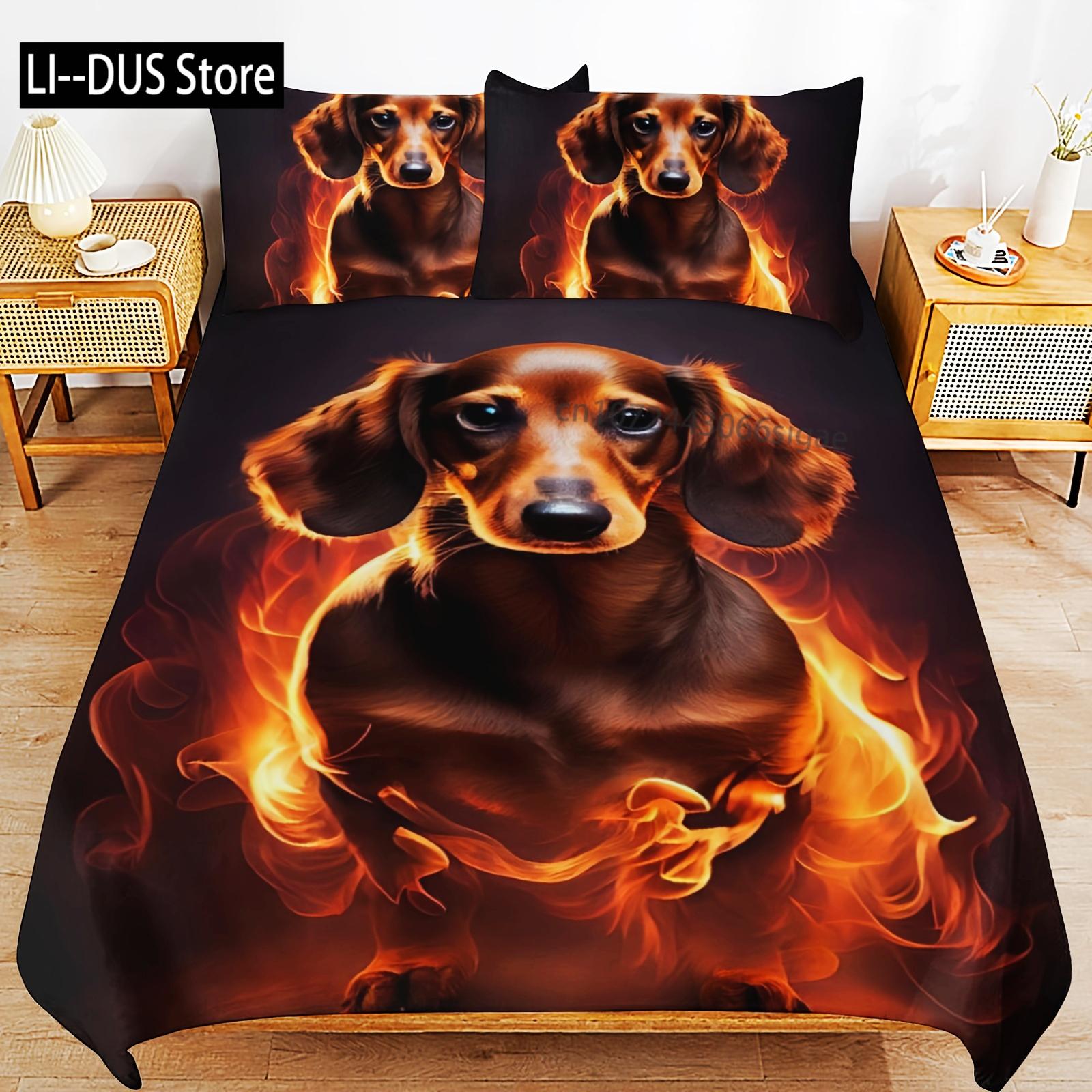 

Cartoon Dachshund Bedding Set: 1 Duvet Cover + 1/2 Pillow Cases (No Filling Included) - Soft And Comfortable Bedding With Zipper EU Single(135*200cm)3pcs