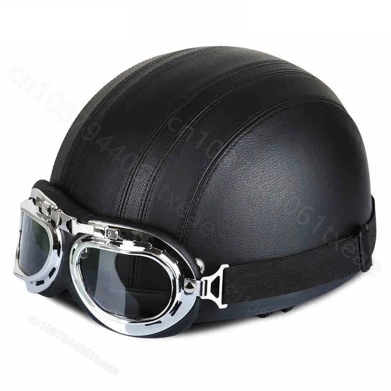 Motorcycle Leather Helmet Retro Personalized Summer Helmet Four Seasons Fashion Half Helmet Windproof Gift Mirror