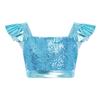 Dětské dívčí topy na jazzový tanec Čtvercový výstřih Volánkové rukávy Třpytivý flitrovaný metalický crop top