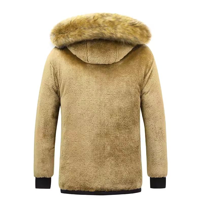Męska Zimowa Wiatroodporna Polarowa Ciepła Gruba Kurtka Parka Płaszcz Męska Moda z Kapturem Kołnierz z Futra Kurtka Klasyczna Codzienna Parka Męska