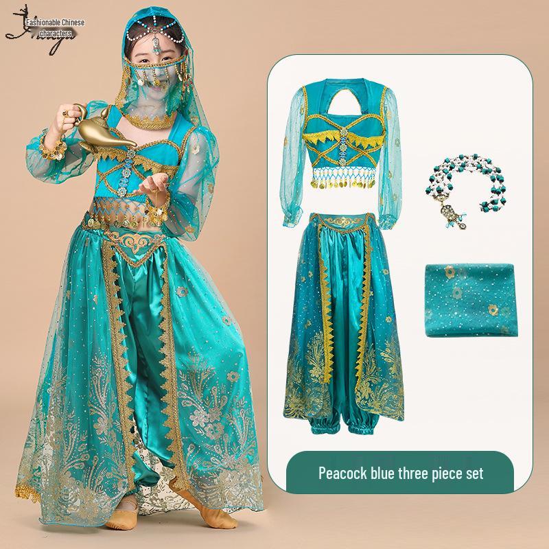 Costum de dans popular Prințesa Jasmine 2025 pentru copii mici - Set exotic stil Dunhuang pentru spectacol pe scenă