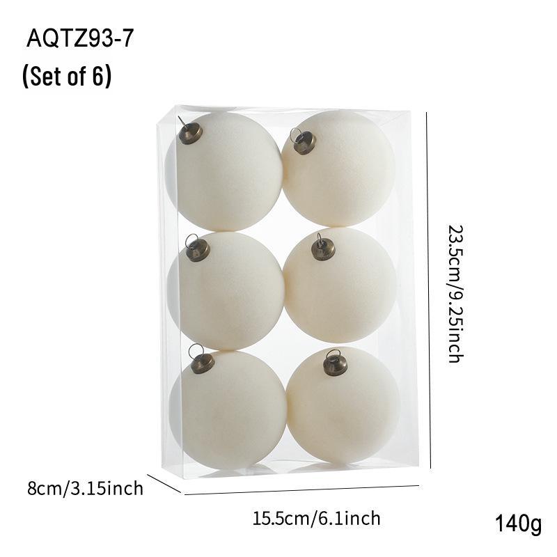 Set of 6 Christmas Tree Ornaments: 8cm Plastic Flocking Colored Balls