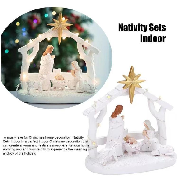 Stable Nativity Scene Statue Christmas Nativity Figurines Holy Family Collectables Decors,Table Ornament for Indoor