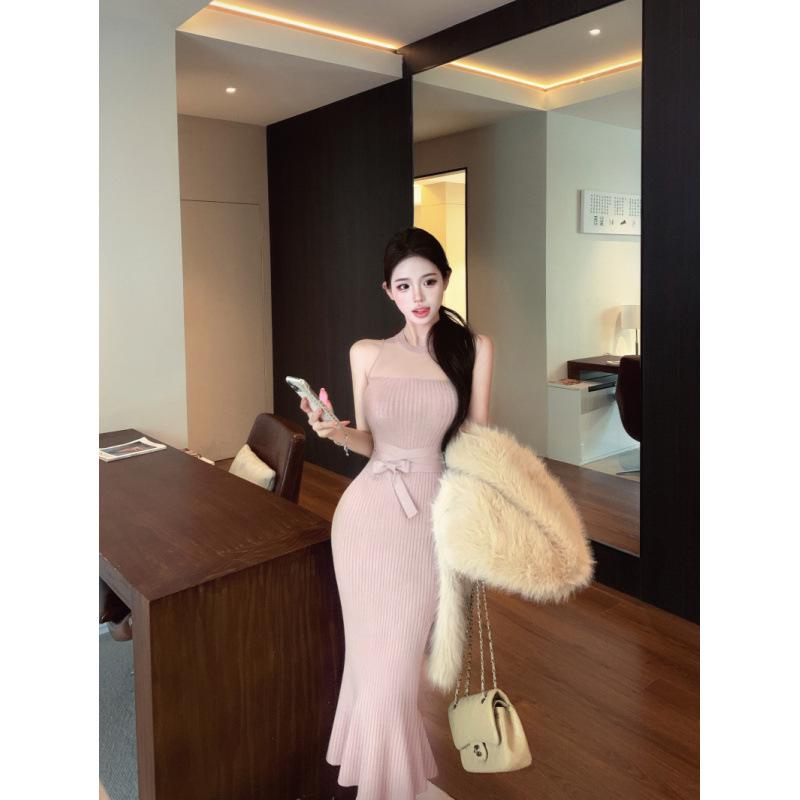 

Autumn/Winter Pure Desire Slim Fit Retro Knit Dress for Women Small