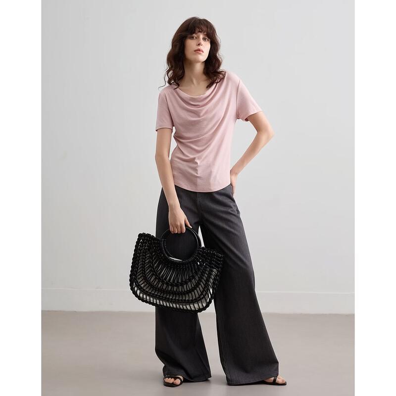 Demana Elegantes Damen-T-Shirt aus Wolle und Lyocell mit Drapierter Halslinie