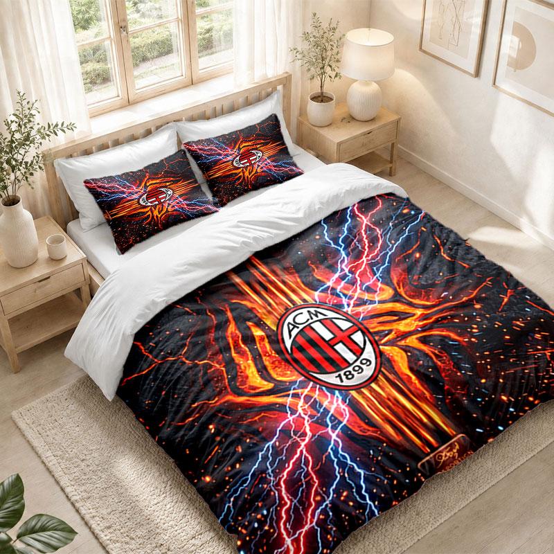 Bedding Set 1 Duvet Cover 2 Pillowcases AC Milan Print Bedroom Home Decoration