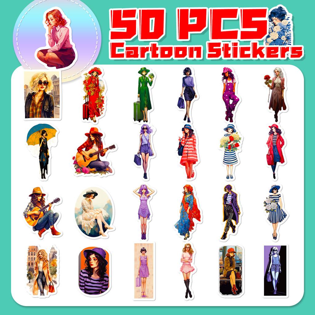 50-Piece Cute Urban Girl Stickers - Best-Selling Dopamine Girl Outfit Graffiti DIY Decor for Journals, Laptops, Phone Cases