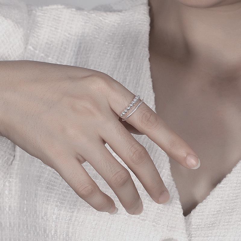 Beixi S925 Sterling Silver Double-Layer Rotatable Bead Women s Index Finger Ring - Niche Cold Style Design 925 Sterling Silver