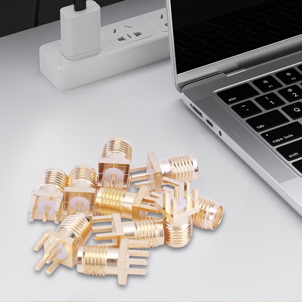 10 Pcs SMA Female Jack Adapter 50 Ohm SMA-KE Plug Socket Brass Solder PCB Board Edge Mount Adapter with 4 Pins
