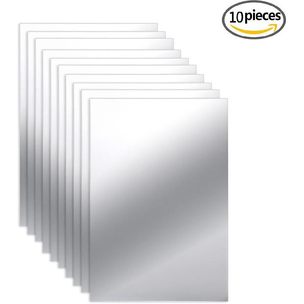 BBTO 10 Pieces Self Adhesive Acrylic Mirror Tiles 6 x 9 Inch Flexible Rectangular Mirror Sheets Wall Stickers for Home Living Room Wall Decor